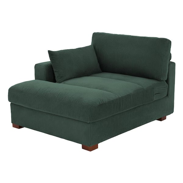 Uixe Modern Left Arm Facing Hunter Green Corduroy Polyester Upholstered Tufted Chaise Lounge with Wood Frame and 1-Pillow