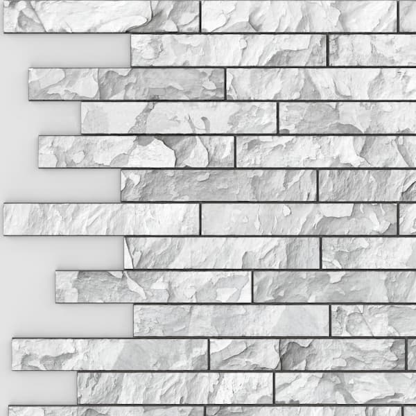Dundee Deco 3D Falkirk Renfrew II 1/50 in. x 39 in. x 25 in. White Grey Faux Stone PVC Decorative Wall Paneling