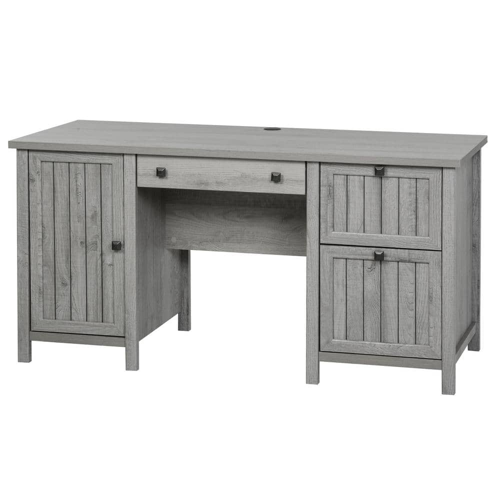 HOMCOM 59 in. Grey 3-Drawer Executive Computer Desk with Cabinets 836 ...