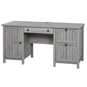 59 in. Grey 3-Drawer Executive Computer Desk with Cabinets