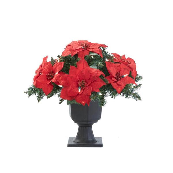 Home Accents Holiday 22 in. Battery Operated Artificial Poinsettia Topiary with 35 Clear LED Lights