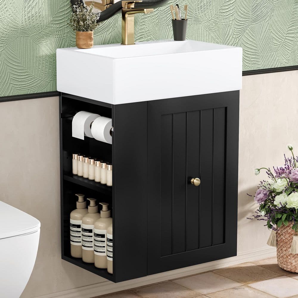 20 in. Single Sink Floating Black Bath Vanity with Ceramic Sink Top, MDF Storage Cabinet with Drawer and Side Shelf price history on PriceWatchPro