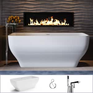 Oxford 67 in. Acrylic Curvy Rectangle Free-Standing Bathtub in White, Floor-Mount Square Post Faucet in Brushed Nickel