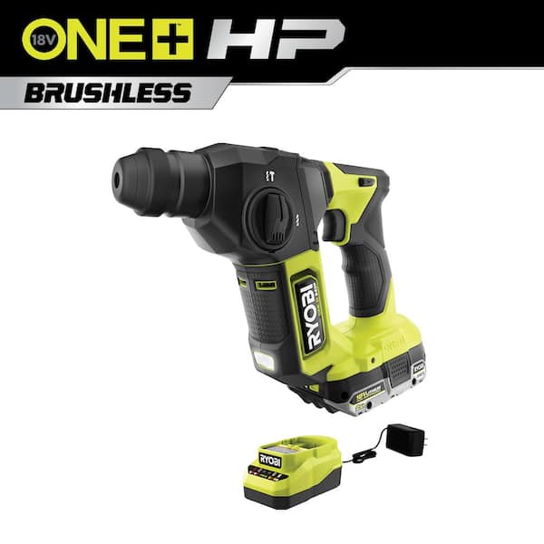 RYOBI ONE+ HP 18V Brushless Cordless Compact 5/8 in. SDS Rotary Hammer Kit with 2.0 Ah HIGH PERFORMANCE Battery and Charger