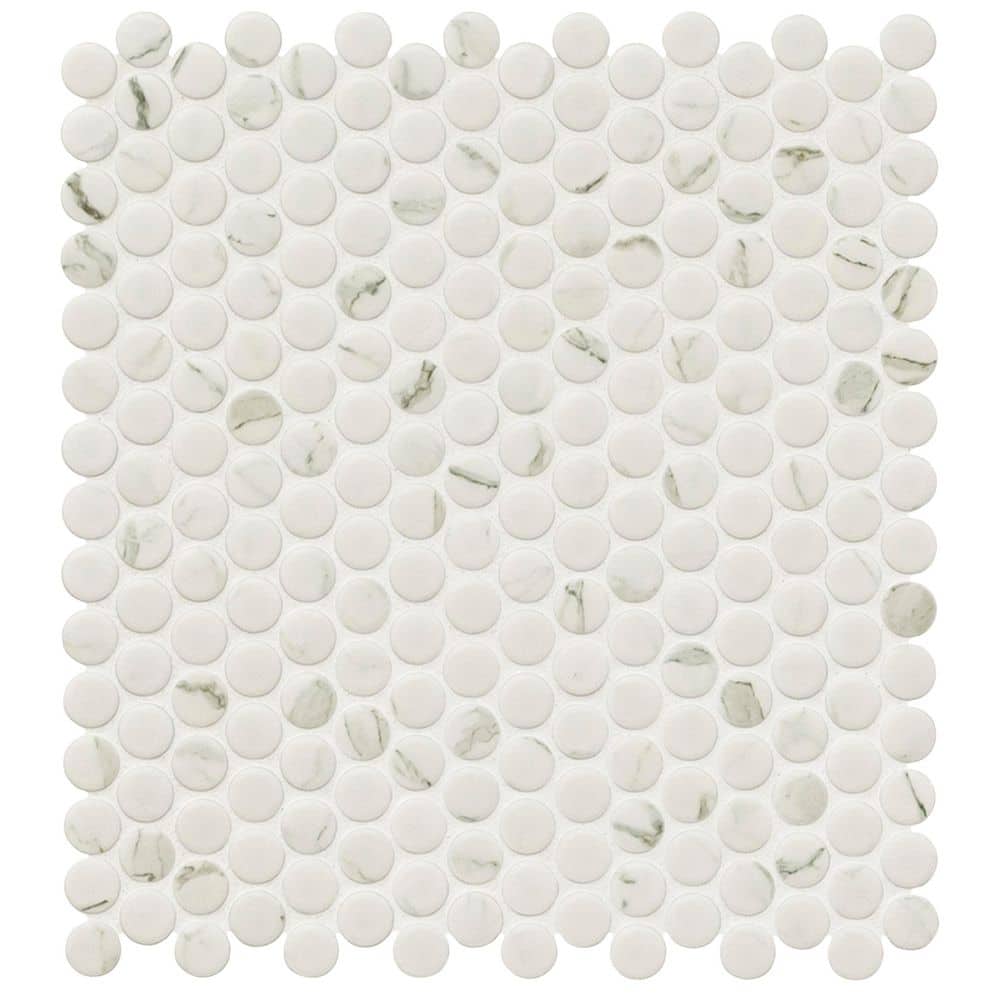 Carrara Penny Round Matte Porcelain Mesh-Mounted Mosaic Tile (14.4 sq. ft./Case)  about 200 sq.ft