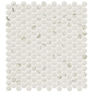 Carrara Penny Round 12 in. x 12 in. x 6mm Matte Porcelain Mesh-Mounted Mosaic Tile (14.4 sq. ft./Case)