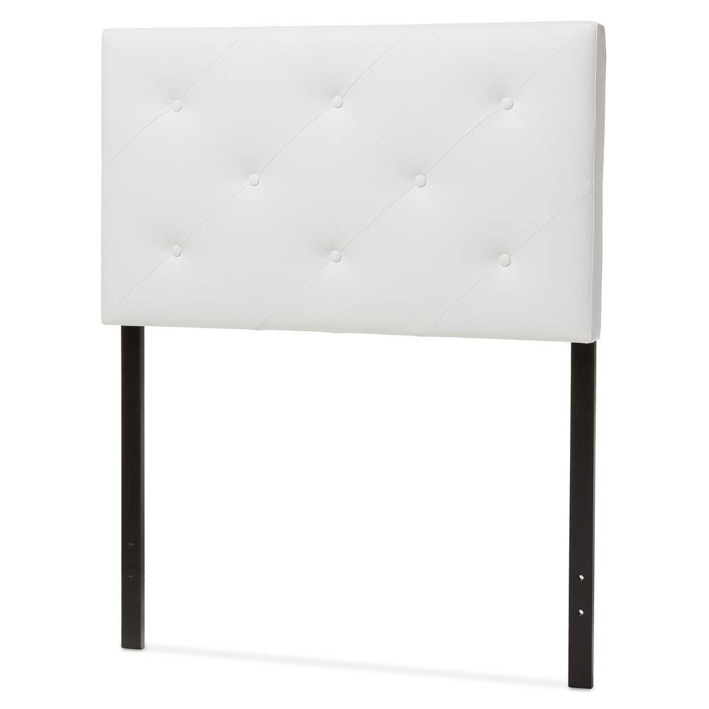 Full White Faux Leather Tufted Upholstered Headboard