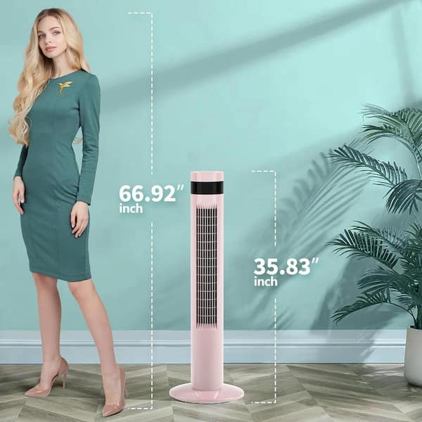 Adrinfly 36 in. 3-Fan Speeds Tower Fan in Pink Finish with