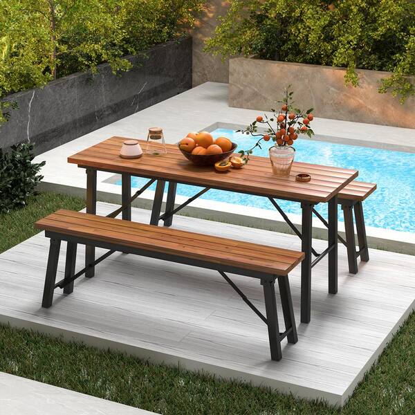 FORCLOVER Acacia Wood Folding Picnic Outdoor Bench HYM