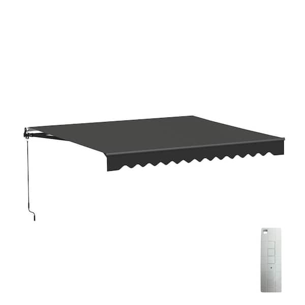 12 ft. Caribbean UV Polyester Motorized Retractable Patio Awning 10 ft. Projection in Black Black Frame