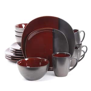 Volterra 16-Piece Red Soft Square Stoneware Dinnerware Set