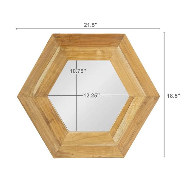 Brown 21.5 in. W x 18.5 in. H Art Deco Hexagon Wood Framed Mirror Wall Mirror Wall Decor Mirror