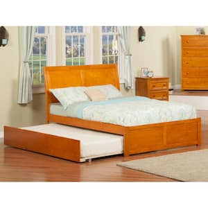 Portland Brown Solid Wood Frame Full Sleigh Platform Bed with Footboard and Twin Trundle