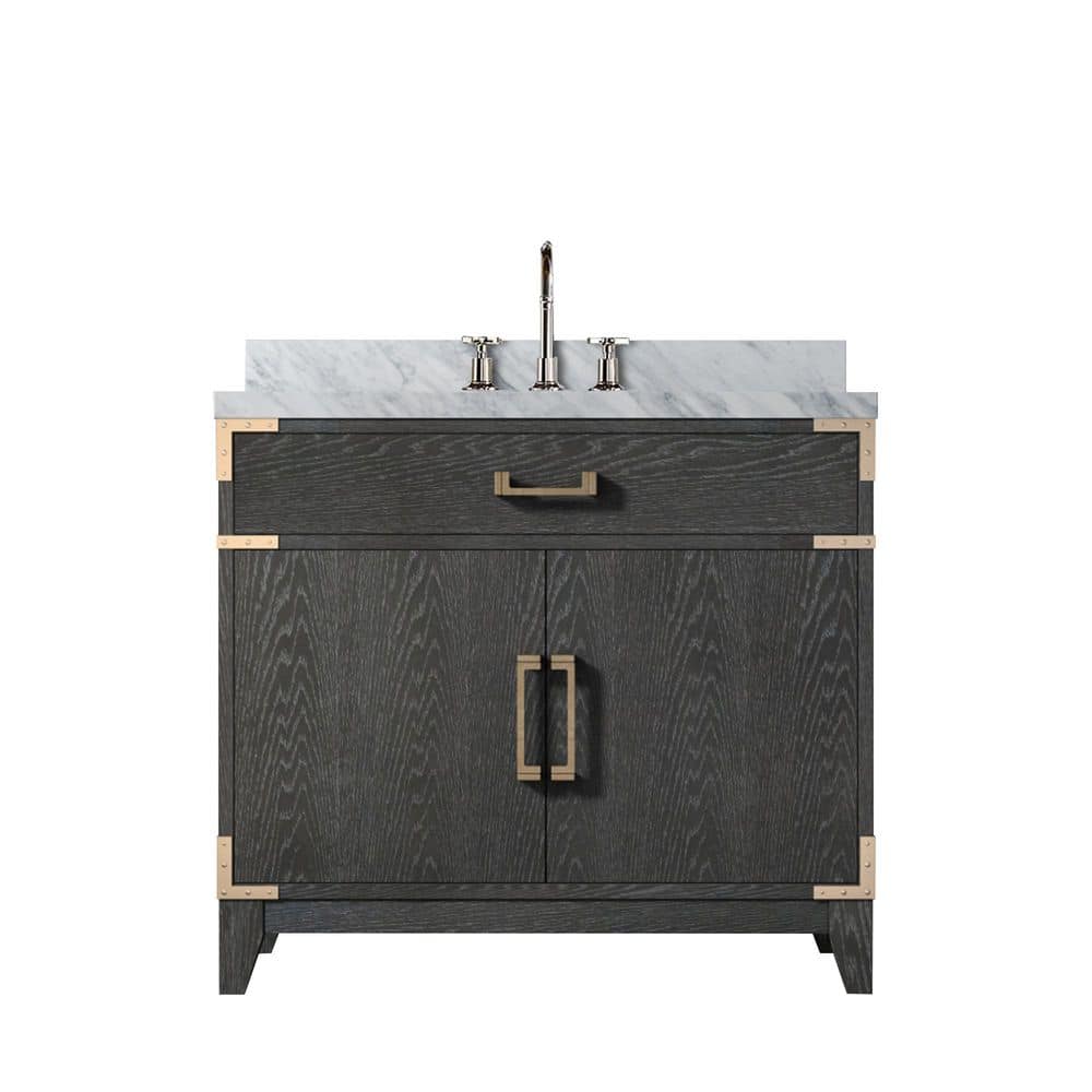 Fossa 36 in W x 22 in D Black Oak Single Bath Vanity with Carrara Marble Top, and Faucet Set price history on PriceWatchPro