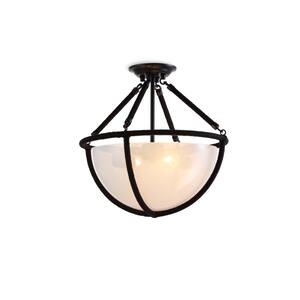 Voyager 2-Light Matte Black Flush Mount Ceiling Light with Rope Detailing-Modern Lamp with Smoked Glass Shade-16 in. W