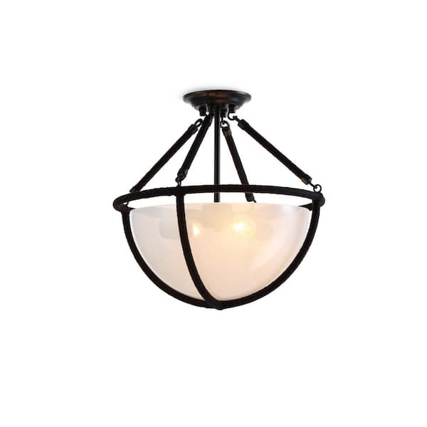 Vidalite Voyager 16 in. W 2-Light Matte Black Flush Mount Ceiling Light with Rope Detailing-Modern Lamp with Smoked Glass Shade