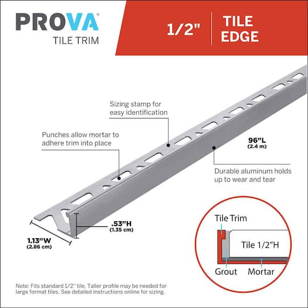 Mill 1.13 in. W x 96 in. L Aluminum 1/2 in. Tile Edge Trim