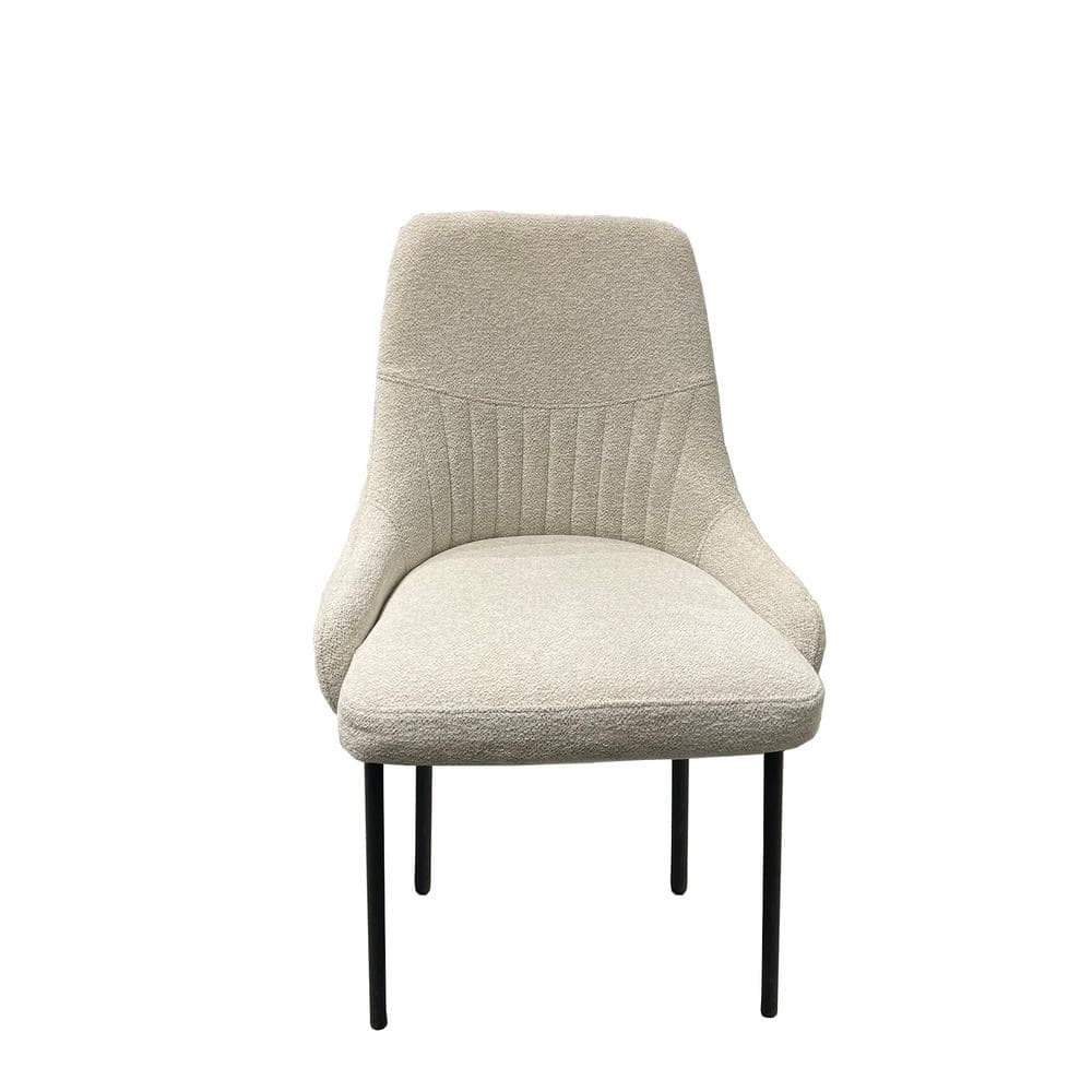 Beige Boucle Upholstered Metal Frame Side Chairs, Set of 2