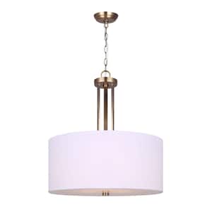River 3-Light Gold Chandelier with White Fabric Shade and Frosted Glass Diffuser