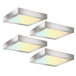4-Pack 7 in. Brushed Nickel Square Color Selectable LED Integrated LED Flush Mount Downlight