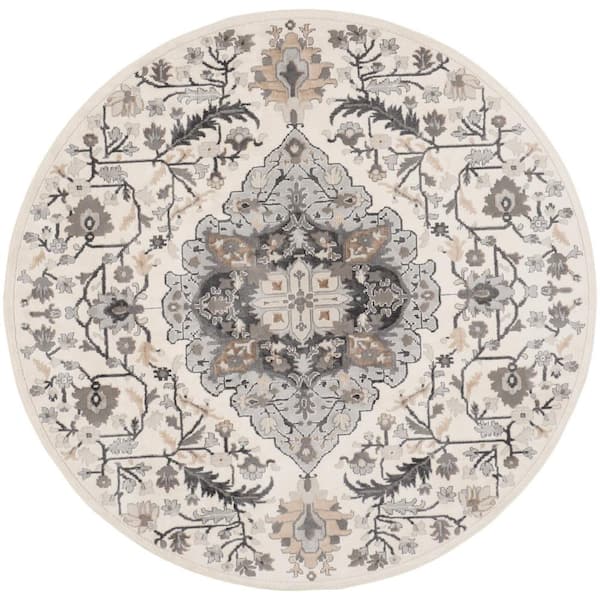 Nourison Elation Ivory Grey 5 ft. x 5 ft. Center medallion Traditional Round Area Rug