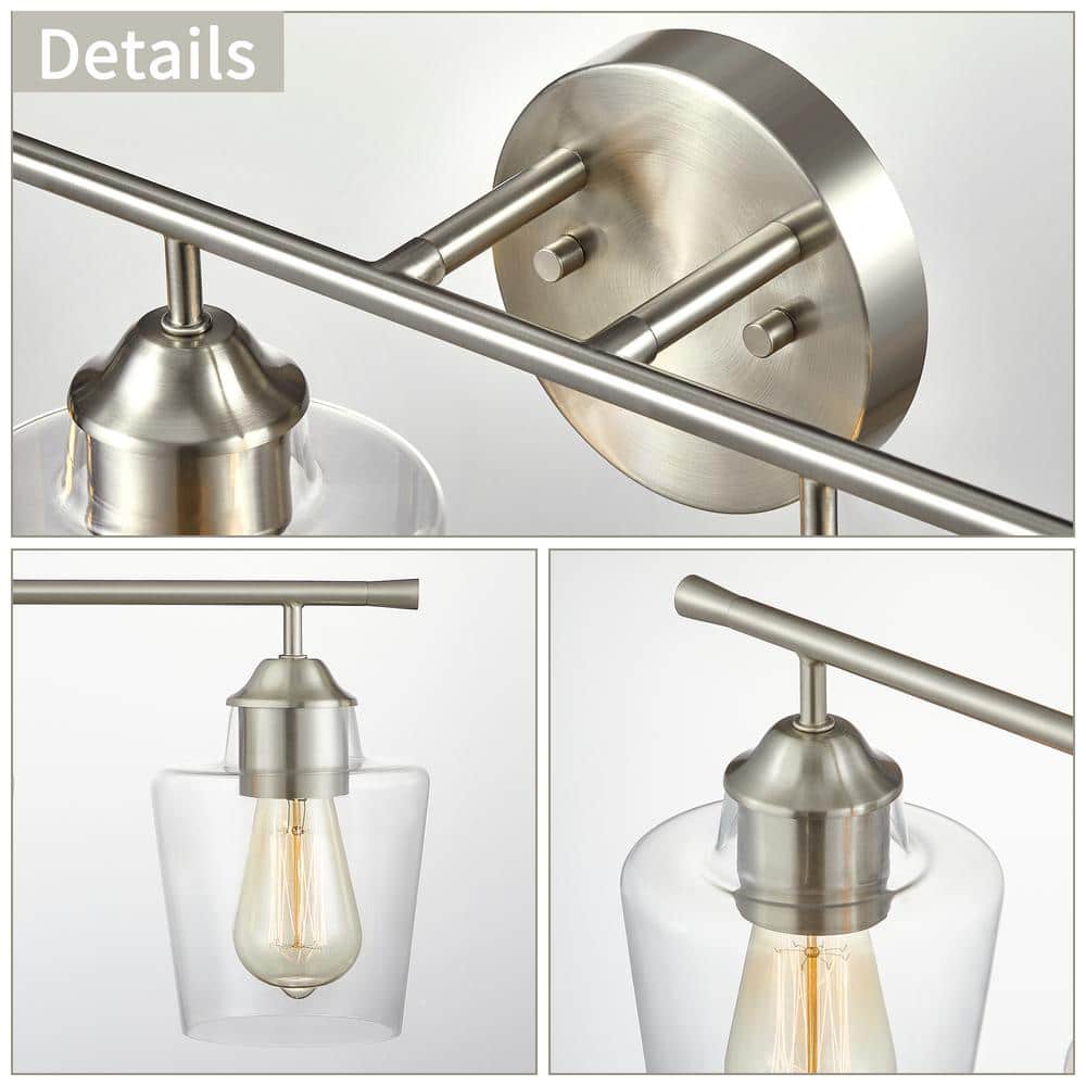 Brushed Nickel 4-Light Dimmable Bathroom Vanity Light with Glass Shades