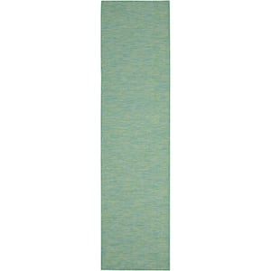 Positano Blue/Green 2 ft. x 8 ft. Kitchen Runner Solid Modern Indoor/Outdoor Patio Area Rug