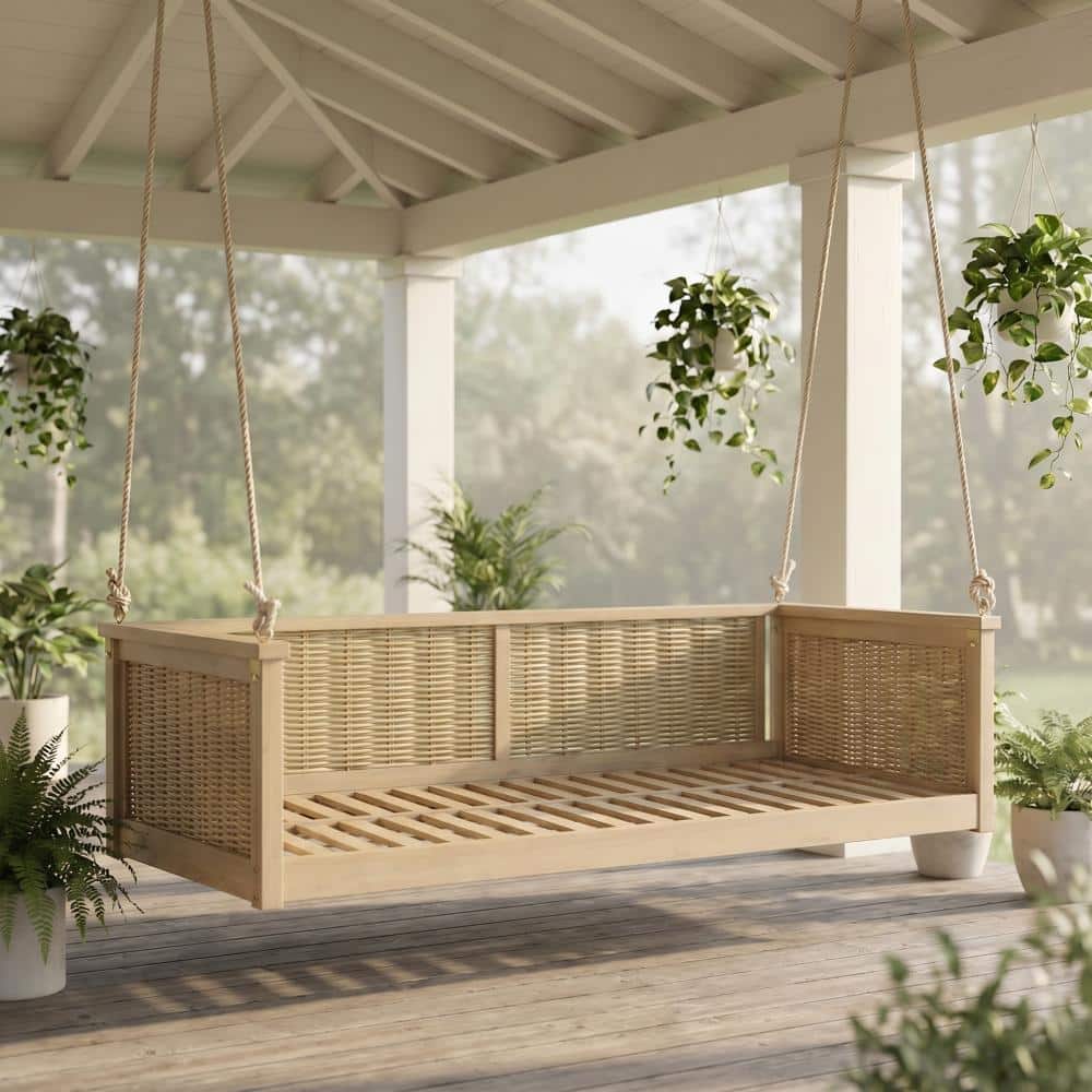 Light Teak Outdoor Rattan Twin Size Porch Swing Bed with Long Ropes price history on PriceWatchPro