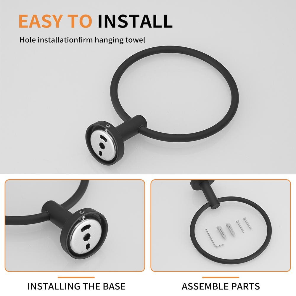 Matte Black 2-Piece Bathroom Hardware Set with Towel Ring