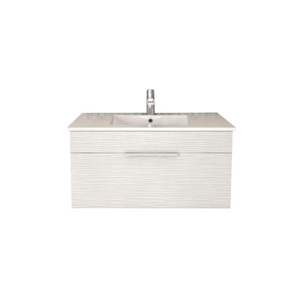 Cutler Kitchen And Bath Textures Collection 36 In W X 18 In D X 19 In H Vanity In Contour White With Acrylic Vanity Top In White With Basin Fv Cw36 The Home Depot