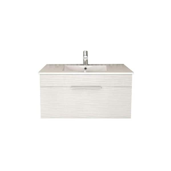 Cutler Kitchen and Bath Textures Collection 36 in. W x 18 in. D x 19 in. H Vanity in Contour White with Acrylic Vanity Top in White with Basin