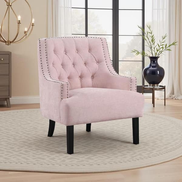 Daisie Pink and Black Chenille Arm Chair with 4 Legs Base Style