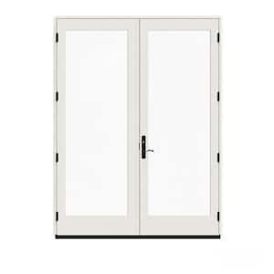 72 in. x 96 in. W-5500 Contemporary Vanilla Clad Wood Left-Hand Full Lite French Patio Door w/White Paint Interior