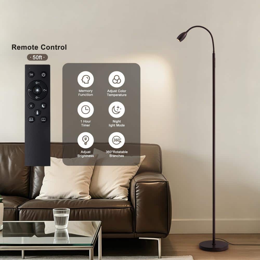 "72"" Brown Smart 1 light Dimmable LED Standard Floor Lamp Flexible Head Zoom Spotlight Remote/Touch Control for Bedroom" price history on PriceWatchPro