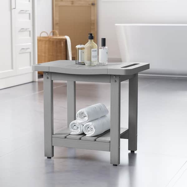 Light Gray HIPS Waterproof Shower Benches for Inside with Shower Head Holder Handles Plastic Adirondack Chairs