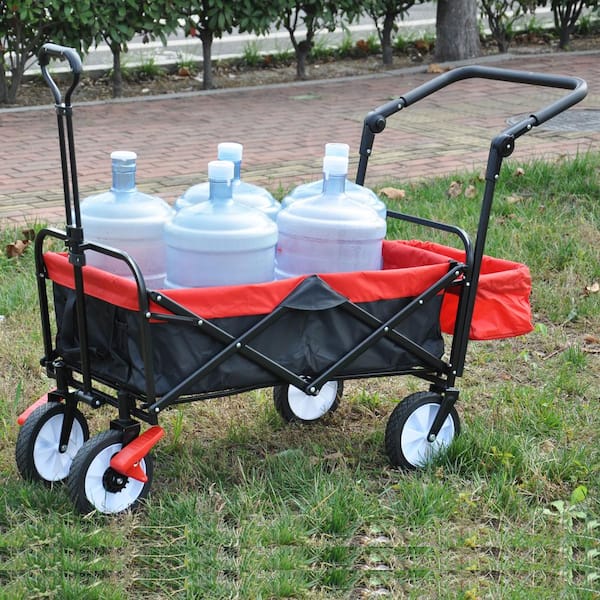 Tunearary 3.33 cu. ft. Black and Red Fabric Outdoor Portable Foldable Utility Garden Cart Trolley with Adjustable Handle