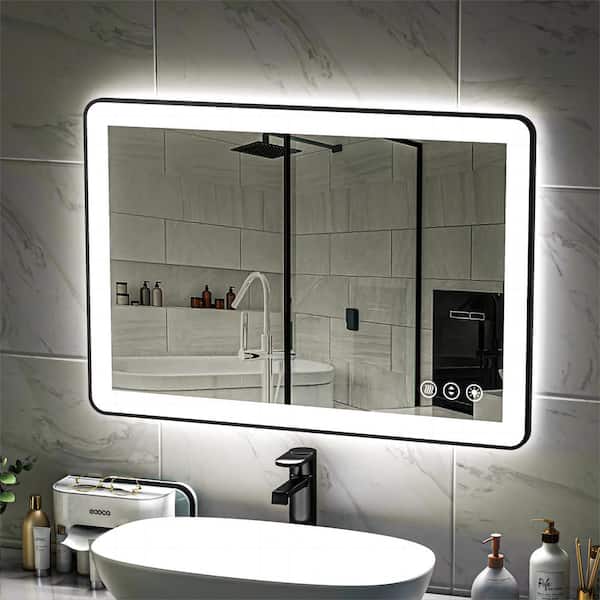 40 in. W x 30 in. H Rectangular Framed LED Anti-Fog Wall Mount Bathroom Mirror in Black with Backlit and Front Light