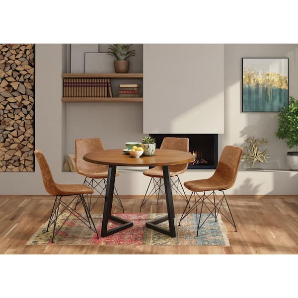 OSP Home Furnishings Metro 5-Piece 45.5 in. Round Oak Veneer Wood Top with Sand Base Dining Room Set, Seats 4