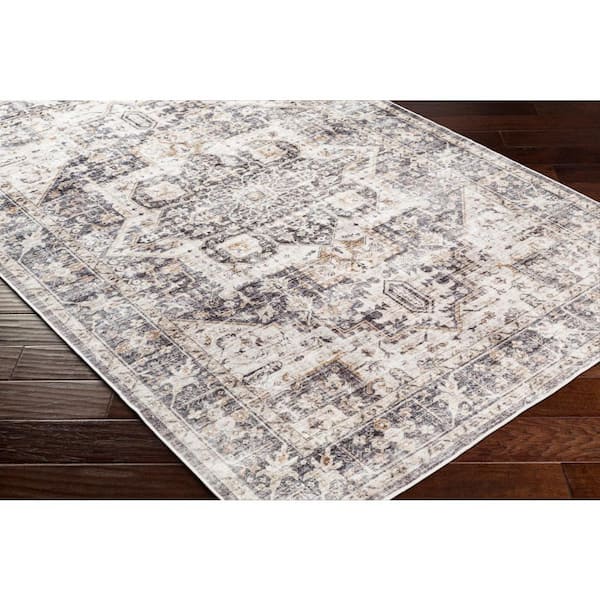 Menena Charcoal/Light brown 4 ft. x 6 ft. Machine-Washable Medallion Indoor Area Rug