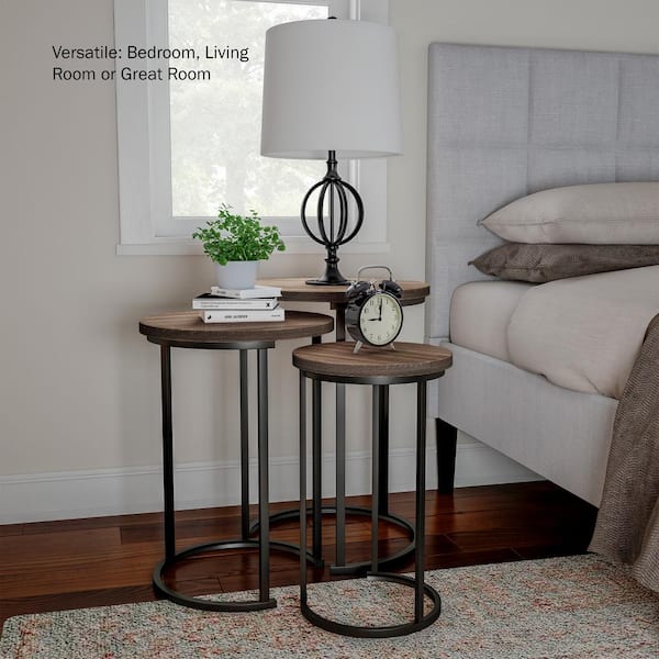 Lavish Home Black Wooden Round Nesting Side Tables with Modern