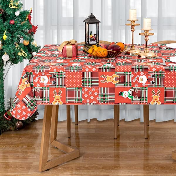 Christmas Tablecloth Plastic 52x70 inch Vinyl Tablecloth with Flannel Backing Oilcloth 100% Waterproof Tablecloth