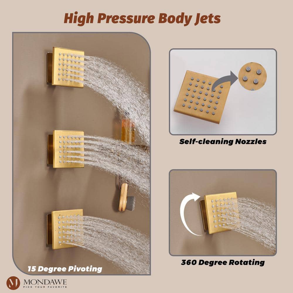 Brushed Gold Dual Square Wall Mounted Shower System