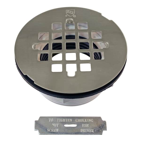 Westbrass 2 in. No-Caulk PVC Compression Shower Drain with 4-1/4 in. Round Grid Cover, Satin Nickel