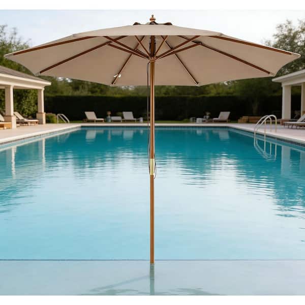 9ft wood patio umbrella Best Choice Products Deep Square Solar LED Lighted w/ Woodgrain Pattern, UV-Resistant this umbrella shields everyone underneath from the scorching heat and sunlight Galtech 9 Ft. Octagonal Hardwood
