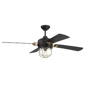 Nola 52 in. Indoor Flat Black/Satin Brass Finish Heavy-Duty Ceiling Fan with Light Kit and Remote/Wall Control Included
