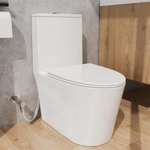 Dual Flush 1.1/1.6 GPF Elongated 1-piece Toilet in Glossy White with PP Soft Closing Seat Cover