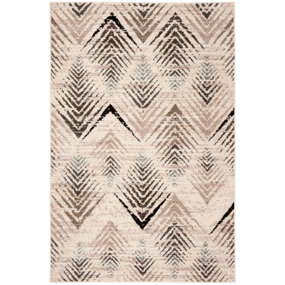 Luxor Geometric 4' x 6' Cream and Beige Easy-Care Rug