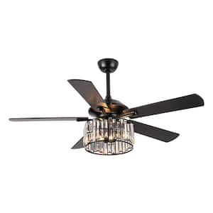 Dicken 52 in. Modern Indoor 5-Blade Downrod Mount Black Crystal Ceiling Fan with Remote Control and Light Kit
