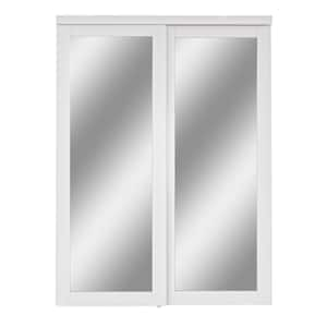 60 in. x 80 in. Solid Core 1-Lite Mirror White Primed MDF Interior Closet Sliding Door with Hardware