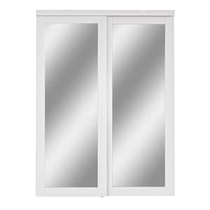 60 in. x 80 in. Solid Core 1-Lite Mirror White Finished MDF Interior Closet Sliding Door with Hardware
